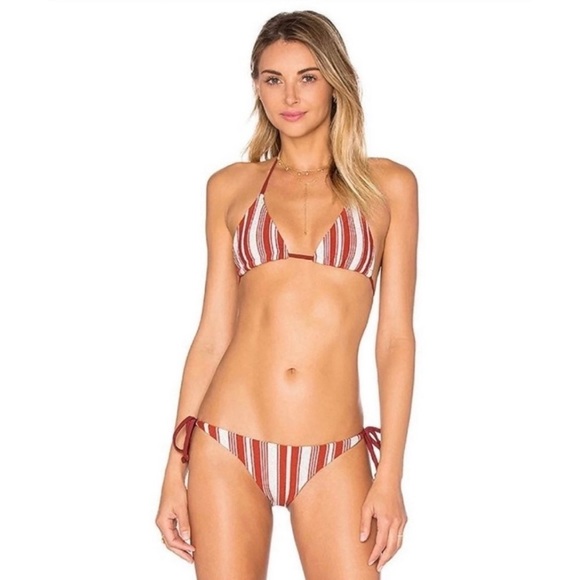 Lovers & Friends String Bikini Top Kali Triangle Maroon Silver Medium - Picture 2 of 11